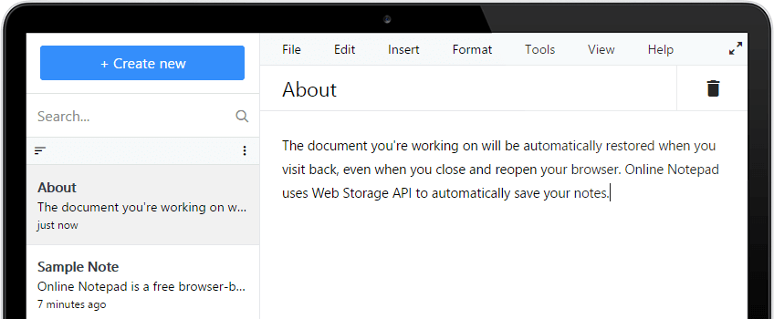 Diginfo Online Notepad Screenshot